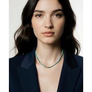 Navajo Mary W Roanhorse Turquoise Graduated Necklace with Seashell Heishi